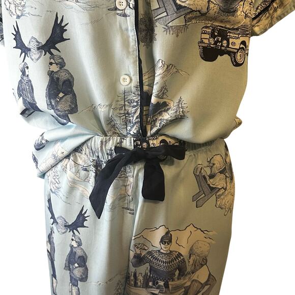Katie Kime Après Ski Toile Pajama Set Blue Button Up Small Limited Edition - Picture 4 of 5